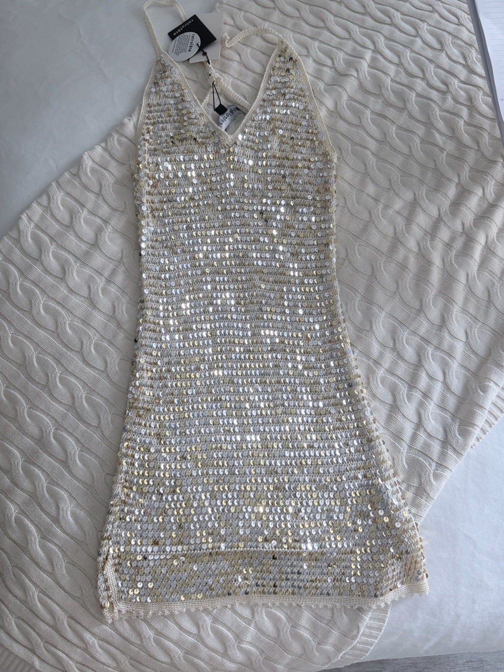 Retrofête ELIANA Ivory & Gold Sequin Slip Dress